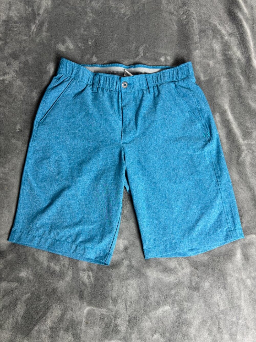 Under Armour Shorts Men 34 Blue Chino Flat Loose Heatgear Golf Knit Heather